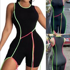 New 958sm 004med Black Bodysuit, Pant Jumpsuit, Women's Fashion, Pants For Women, Jumpsuit, Neon, Pants, Women Shopping, Black