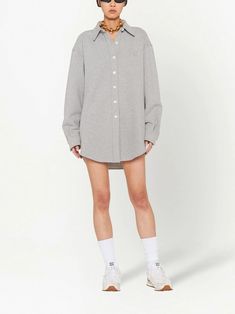 Miu Miu logo-embroidered Oversized Cotton Shirt - Farfetch Miu Miu Collared Tops For Work, Miu Miu Collared Workwear Tops, Miu Miu Collared Tops For Workwear, Miu Miu Cotton Collared Tops, Miu Miu Collared Cotton Tops, Classic Miu Miu Cotton Tops, Classic Cotton Miu Miu Tops, Casual Collared Tops By Miu Miu, Miu Miu Classic Long Sleeve Tops