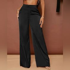 100% Polyester Machine Wash Or Professional Dry Clean Non-Stretch High Waist Wide Leg Fancy Attire, High Waist Wide Leg Pants, Elegant Style, Women Brands, Leg Pants, Wide Leg Pants, Black Color, Pant Jumpsuit, High Waist