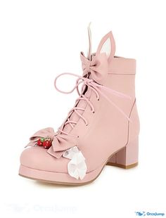 OrcaJump - Womens Lolita Booties Ankle Boots Bowknot Chunky Heel Round Toe Minimalism PU Leather Lace-up Drip Ideas, Strawberry Bunny, Bunny Shoes, Kawaii Strawberry, Strawberry Girl, Fabric Boots, Popular Boots, 2016 Trends, Princess Shoes