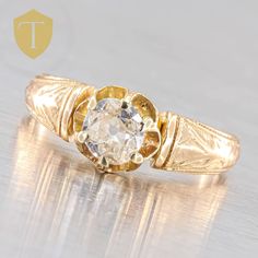 This vintage 14K gold ladies diamond ring, weighing 3.5 grams, is a true piece of history from the Victorian era. The ring is a size US 5.25 and features a stunning diamond centerpiece. With an approximate finger coverage of 7.1mm and a rise of 5.9mm, this ring is both delicate and eye-catching. It bears the marking "Jan. 30, 1872," adding to its charm and authenticity. The ring is in great condition, making it a timeless treasure. Karat / Weight: 14KYG / 3.5g Size: US 5.25 Stone: Diamond - .44cttw  Markings: 14K Condition: Great Era: Victorian DELIVERY Our shipping and handling is always fast & free unless otherwise stated. Once an order is placed and payment is received, all items are shipped within one business day, excluding weekends.   For international shipments, we use Etsy's Intern Antique 14k Stamped Diamond Ring For Anniversary, Antique 14k Stamped Diamond Promise Ring, Antique Diamond Promise Ring Stamped 14k, Antique Diamond Ring Stamped 14k For Promise, Vintage Yellow Gold Diamond Ring With Diamond Cut, Vintage Yellow Gold Diamond Cut Diamond Ring, Vintage Diamond Ring With Rose Cut Diamonds For Anniversary, Vintage Diamond Ring With Rose Cut Diamonds, Vintage Oval Diamond Ring With Single Diamond