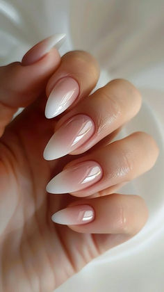 Top 40 Frombre French Manicure Ombre Nail Designs Trending Right Now Braid Nails Wedding, Oval Ombré Nails, Ombre Nude Nails Almond Shape, Chrome Ombre French Tip Nails, Blended French Nails, Ombré French Manicure, Neutral Ombre Nails Almond, Faded French Tip Nails, Ombre French Almond Nails