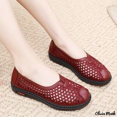 Olivia Mark - Stylish Beijing Casual Hollowed-Out Shoes with Soft Anti-Slip Sole and Easy Slip-On Design Casual Athletic Shoes, Mesh Heels, Chunky Heels Sandals, Casual Athletic, Casual Flats, Platform Sneakers, Fashion Flats, Beijing, Chunky Heels