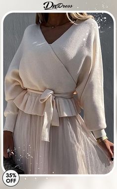 V-neck Slim Belt Sweater Chic Cream V-neck Cardigan, Elegant Cream V-neck Sweater For Spring, Elegant Cream V-neck Sweater, Chic V-neck Cardigan For Day Out, Chic Cream V-neck Sweater For Fall, Cream V-neck Sweater For Spring, Solid V-neck Cardigan For Day Out, Chic Beige V-neck Sweater For Fall, Chic Beige V-neck Sweater For Winter