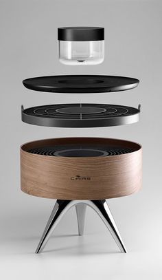 three different types of speakers sitting on top of each other