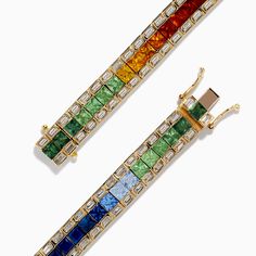 Effy Watercolors 14K Yellow Gold Multi Sapphire and Diamond Bracelet Multi Sapphire, Sapphire Bracelet, Yellow Stone, Baguette Diamond, Gold Yellow, Princess Cut, Diamond Bracelet, Gold Metal, Sapphire