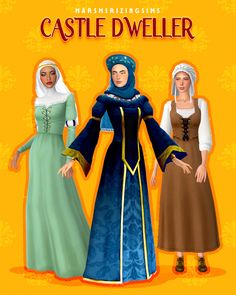 an image of three women dressed in medieval costumes for the game castle d'weller