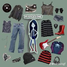 Adventure Time Inspired Outfits, Marceline Inspired Outfits, Kaleb Core, Ramona Flowers Outfit, Adventure Time Outfits, Marceline Outfits, Adventure Time Clothes, Enby Outfits, Duo Halloween Costumes