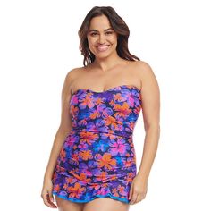 Splish and splash in style when you choose this women's one-piece swimdress from Mazu.Finding the perfect fit and size for women's clothing requires basic measurements of your chest, waist, hips and inseam. Use this guide to learn more about sizing and everything Kohl's has to offer in women's fashion. Splish and splash in style when you choose this women's one-piece swimdress from Mazu.Finding the perfect fit and size for women's clothing requires basic measurements of your chest, waist, hips a Purple Ruched Swimwear For Beach, Spring Ruched Swim Dress For Swimming, Spring Ruched Swim Dress, Tropical Strapless Tankini For Swimming, Printed Fitted Swim Dress For Beach Season, Strapless Tropical Tankini For Swimming, Fitted Floral Swim Dress, Strapless Fitted Floral Print Swimwear, Fitted Floral Print Strapless Swimwear