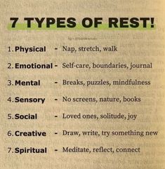 Types Of Rest, Health Heal, Mental And Emotional Health, Self Care Activities, Health And Beauty Tips, Holistic Healing, Self Improvement Tips, Emotional Health, Note To Self