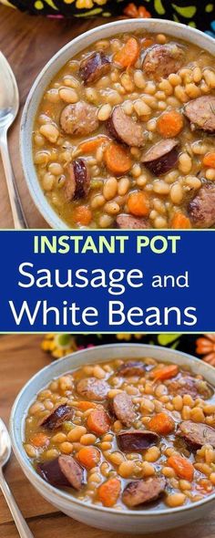 instant pot sausage and white beans soup in a bowl