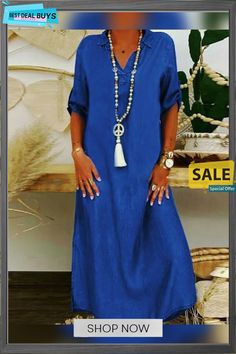 Plus Size Denim Maxi Dress Casual Non-stretch Maxi Dress With Pockets, Casual Shift Maxi Dress With Pockets, Casual Indigo Dress With Pockets, Casual Solid Maxi Dress For Spring, Casual Blue Relaxed Fit Maxi Dress, Casual Relaxed Fit Maxi Dress, Casual Blue Maxi Dress With Relaxed Fit, Blue Casual Shift Maxi Dress, Casual Denim Beach Dress