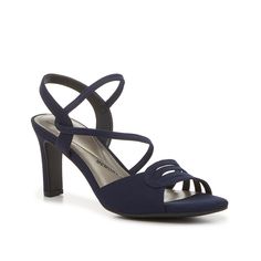 Impo-Vigee Sandal Modernize your formal footwear with the Vigee sandals from Impo. The classic silhouette is complete with fashion-forward details including a strappy style and a sophisticated square toe. Complete with a Memory Foam footbed that pads your steps so you can dance the night away. Navy Sandals, Bridal Wedding Shoes, Adidas Fashion, Navy Blue Dress, Navy Fabric, Trending Sneakers, Mens Essentials, Fall Shoes, Active Wear Outfits