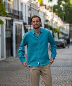 Our classic hemp shirt is the perfect shirt for a light, relaxed look. It can be worn throughout the year thanks to the hollowness of hemp fibres meaning it breathes well in summer, and insulates in winter.100% hempGets softer with each washWill crumple lightly (not as much as linen)Elegant placket and a classic collar for a versatile lookPerfect length to wear on its own or as an outer layerMade to last for ever100% biodegradable fabricChest size (inches):S - 36M - 39L - 42XL - 44Babble & H Outfit Boda, Grandpa Outfit, Hemp Shirt, Teal Party, Dad Style, Turquoise Shirt, Clear Spring, Hemp Clothing, Dad Fashion