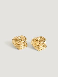 Toscane Uni Uni Or • Rouje Paris Gold Rose Design Earrings For Anniversary, Gold Earrings With Rose Design For Gift, Gold Earrings With Rose Design As Gift, Rose Gold Single Earring Gold Plated, Formal Gold Earrings With Rose Design, Formal Gold Flower Earrings With Rose Design, Formal Rose Gold Plated Earrings, Gold Drop Earrings With Rose Design, Rouje Paris