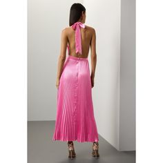 Pink (100% High-grade polyester). Gown. Halter neck. Sleeveless. Back zipper closure. 51.5" from shoulder to hemline. Imported. Rent The Runway, Pleated Fabric, Closet Designs, Halterneck Dress, Strappy Heels, Black Tie, Halter Neck, High Grade, Split