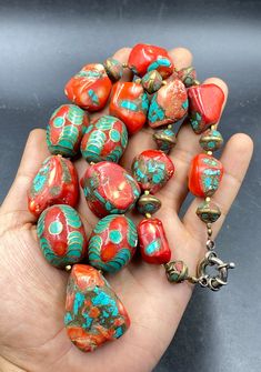 Fabulous Tibetan bamboo coral and turquoise bead stone necklace handmade Artisan Red Coral Beaded Necklaces, Traditional Coral Necklace With Gemstone Beads, Spiritual Red Coral Necklaces With Large Beads, Spiritual Red Coral Necklace With Large Beads, Artisan Red Coral Hand-strung Jewelry, Artisan Hand-strung Red Coral Jewelry, Artisan Red Coral Necklace With Large Beads, Bohemian Hand-strung Red Coral Necklaces, Bohemian Coral Necklaces With Natural Stones