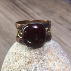 Carnelian Artisan Mixed Metal Ring 7.5  | eBay Artisan Gold Carnelian Jewelry, Bohemian Carnelian Round Rings, Handmade Bohemian Carnelian Ring, Artisan Rust-colored Metal Jewelry, Antique Handmade Carnelian Rings, Mixed Metal Ring, Mixed Metal Rings, Dark Burgundy, Carnelian Ring