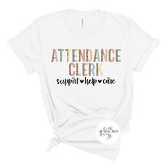 half leopard colorful print attendance clerk tee Attendance Clerk Shirts, School Secretary Shirts, White Cotton T-shirt For Awareness Events, Short Sleeve T-shirt For Daycare, School Nurse T-shirts, Nurse Educator Tshirt, Teacher Tshirts Leopard Print, White T-shirt With Funny Text For Teacher Appreciation, School Holiday