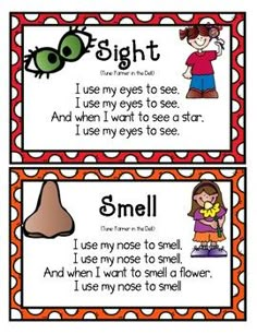 two posters with the words sight and smell