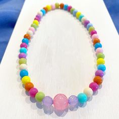 Spring Brights Girls Necklace - Stretch Necklace - Children’s Necklace - Beaded Necklace Cute Multicolor Plastic Necklaces, Playful Colorful Necklaces With Round Beads, Plastic Round Beads Necklace For Gift, Playful Colorful Beaded Necklaces, Multicolor Beaded Plastic Necklace, Plastic Beaded Necklace With Round Beads, Fun Multicolor Plastic Necklace, Cute Multicolor Round Bead Necklaces, Playful Rainbow Beaded Necklaces