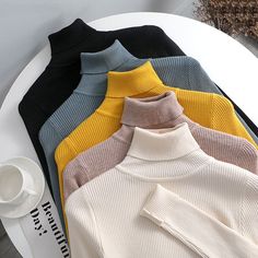 Stay cozy and stylish this season with our Basic Women's Turtleneck Sweaters! Made of high-quality acrylic fabric, these solid-colored sweaters come in one size with a regular fit perfect for women. With a classic turtleneck and long sleeves, they're perfect for any occasion from casual to business. Machine washable and stretchy, you won't have to worry about any fuss. Get yours today and add a touch of warmth to your wardrobe! #TurtleneckSweater #WomenFashion #WinterWear #BasicSweater Womens High Neck Sweater, Turtleneck Sweaters For Women, Women Turtle Neck Sweater, Turtle Neck Sweater Women, High Neck Sweaters, Women Turtleneck, Autumn Sleeve, High Neck Designs, Basic Sweaters