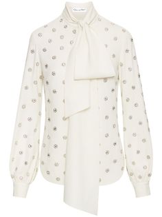 Luxury Embellished Formal Top, Luxury Embellished Tops For Formal Occasions, Luxury White Party Tops, Luxury Party Tops With Embellished Collar, Elegant Tops With Embellished Collar For Work, Elegant Workwear Tops With Embellished Collar, Chic Embellished Blouse For Wedding, White Blouse With Embellished Collar For Work, Luxury White Party Blouse