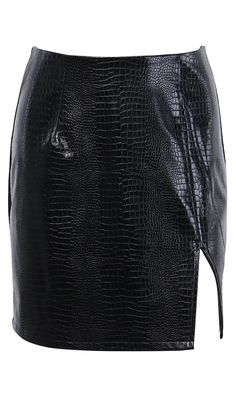 Hands On Croco Embossed PU Faux Leather Slit Hem Bodycon Mini Skirt - – Indie XO Vintage Street Fashion, Bodycon Mini Skirt, Micro Skirt, Mini Pencil Skirt, Black Leather Skirts, Cute Rompers, Skirts Online, Skirts With Pockets, Couture Fashion