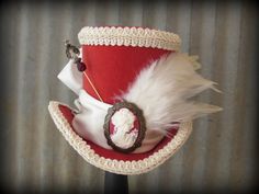 Red Velvet Cameo Mini Top Hat Tea Party by Somethingfancydesign, $40.00 Alice In Wonderland Hat, Hats Ideas, Alice In Wonderland White Rabbit, Wonderland White Rabbit, Lady Marmalade