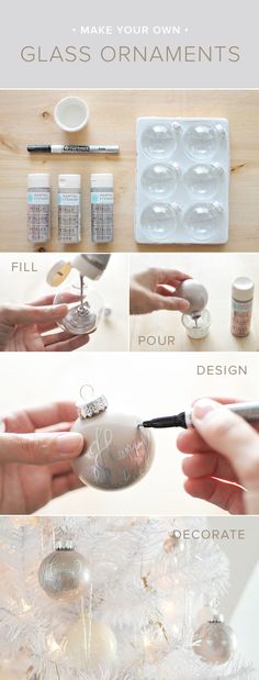 the instructions for making glass ornaments are shown in three different stages, including how to make them