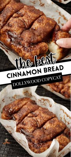 Collage of copycat Dollywood cinnamon bread at top and bottom. Dollywood Cinnamon Bread, Cinnamon Pull Apart, Cinnamon Bread Recipe, Cinnamon Roll Bread, Olive Bread, Pull Apart Bread, Cinnamon Bread, Yeast Bread, Pull Apart