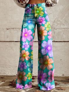 Multicolor Full-length Jeans For Summer, Multicolor Full-length Jeans For Spring, Multicolor Full Length Jeans For Summer, Multicolor Full Length Jeans For Spring, Spring Multicolor Full-length Jeans, Trendy Multicolor Full-length Jeans, Casual Multicolor Full-length Jeans, Bohemian Spring Bottoms With Floral Patchwork, Trendy Colorful Bottoms For Spring