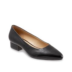 Trotters-Jewel Pump Add a sleek touch to your classy outfit donning the Trotters Jewel pump. Supported on a coordinating mid block heel, this slip-on pump is enhanced with full-grain leather upper and comfortable memory foam cushioning.