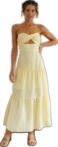 Open Back Midi Dress, Bandeau Dress, Open Back, Off The Shoulder, Midi Dress, Yellow