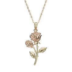 10k Gold Two Tone Flower Pendant Necklace Rose Gold 14k Gold Charm Necklaces, Rose Gold 14k Gold Charms Necklace, Rose Gold 14k Gold Necklaces With Charms, Mother's Day Flower Shaped Rose Gold Jewelry, Mother's Day Rose Gold Flower Jewelry, Yellow Gold Flower-shaped Jewelry With Rose Design, Yellow Gold Jewelry With Rose Design In Flower Shape, Delicate Rose Gold Charms Jewelry, Delicate Rose Gold Jewelry With Charms