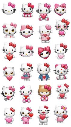 the hello kitty stickers are all different colors and sizes, but they have hearts on them