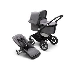 the stroller and car seat are both in grey, pink, and black colors