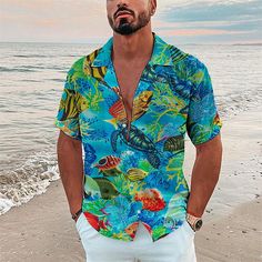 Season:Summer,Spring; Fabric:Linen-Look(Polyester); Sleeve Length:Short Sleeve; Look After Me:Washable,Hand wash,Machine wash; Gender:Men's; Style:Breathable,Fashion,Designer,Casual; Tops Type:Shirt,Aloha Shirt,Graphic Shirt,Camp Collar Shirt; Occasion:Outdoor,Going out,Casual,Holiday,Street; Age Group:Adults'; Fit Type:Regular Fit; Pattern:Underwater World,Fish; Design:Button-Down,Print; Neckline:Turndown; Brand:OUKU; Front page:FF; Listing Date:06/16/2022; Bust:; Length:; Shoulder Width:; Fit Ocean Elements, Fish Underwater, Camp Collar Shirt, Graduation Outfits, Shirt Casual Style, Beach Casual, Summer Concert, Fish Print, Mens Short Sleeve Shirt