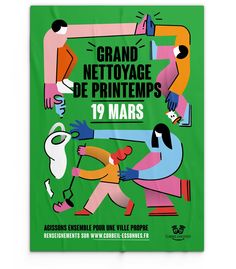 a poster for the grand netoyage de printemps 19 mars, with people playing