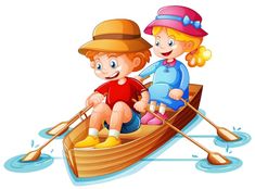 two kids in a boat on a white background