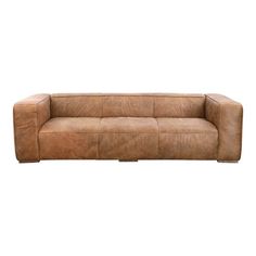 a brown leather couch on a white background