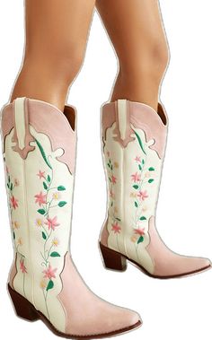 Embroidered Mid-calf Boots With Round Toe For Fall, Western Style Mid-calf Boots With Block Heel For Spring, Bohemian Style Boots For Spring, Embroidered Western Summer Boots, Embroidered Western Boots For Summer, Western Embroidered Boots For Summer, Western Cream Heeled Boots For Spring, Cream Western Heeled Boots For Spring, White Block Heel Mid-calf Boots For Spring