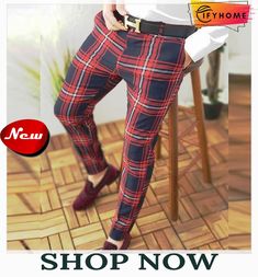 Men's Chinos Jogger Pants Plaid Pants Print Lattice Full Length Casual Daily Trousers Smart Casual Black / Red Micro-elastic Men's Chinos, Pants Print, Chino Joggers, Plaid Dress Pants, Mens Chinos, Plaid Pants, Casual Black, Plaid Dress, Smart Casual