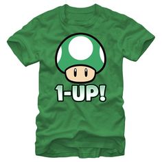 From Super Mario to Mario Kart, mushrooms play a major role in the Mario universe and in the Nintendo 1-Up Green Mushroom Men's Tee! This graphic tee features a green power-up mushroom on the front, making it a great tee for gamers. Size: small. Color: kelly green. Gender: male. Age Group: adult. Pattern: Fictitious Character. Material: Cotton. Mushroom T Shirt, Green Mushroom, Mario Kart, Men's Graphic T Shirt, Gaming Clothes, Kelly Green, Shirt Sale, Luxury Outfits, Super Mario