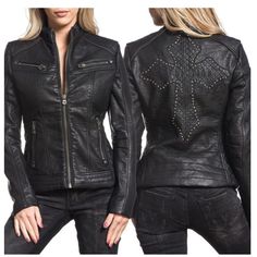 Reposhing This Item I Purchased. Loved It, But Ready To Rotate For Something New. This Is A Beautiful Size Small Limited Edition 100% Genuine Leather Black Affliction Cross Back Jacket!! It Was Worn Only One Time For A Few Hours And Has Been Dry Cleaned So It's Literally Perfect And Ready To Go!! You Won't Find This One Again! Questions? Leave A Comment Below! Chosen As Host Pick For The October Outfits Posh Party 10/1/2024!! Chosen As Host Pick For The Fall First Look Posh Party 10/14/2024!! Ch Stud Women, October Outfits, Womens Moto Jacket, Vests For Women, Posh Party, Black Water, Leather Moto, Casual Coat, Seasonal Fashion