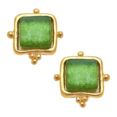 Madeline is a French name meaning elevated and magnificent. The shimmer to these bright French glass pieces are certainly magnificent and will elevate any look. Set in handcast gold plating. 1" Post Backs or Clip Backs Handcast 24kt triple gold plated Handmade in San Antonio, TX French Name, French Names, Green French, French Glass, Snow Fashion, Jewelry Tags, Name Meaning, Glass Pieces, 24kt Gold