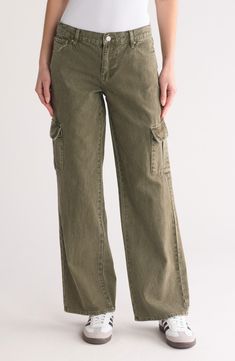 A Y2K-inspired baggy fit gives you room to move in these non-stretch cotton pants featuring utilitarian cargo pockets. 9.5" rise, 32.5" inseam (size 25) Zip fly with button closure 100% cotton Machine wash, line dry Imported Mid-rise Cotton Parachute Pants With Pockets, Fall Cargo Jeans With Relaxed Fit, Relaxed Fit Full Length Cargo Jeans For Fall, Fall Relaxed Fit Full Length Cargo Jeans, Fall Full-length Relaxed Fit Cargo Jeans, Mid-rise Relaxed Fit Cargo Pants For Fall, Fall Mid-rise Relaxed Fit Cargo Pants, Khaki Cargo Jeans For Fall, Fall Utility Mid-rise Cargo Pants