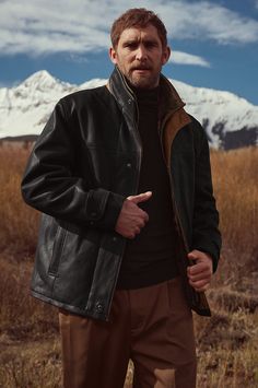 A handsome coat for town or country, our Jack Frost leather coat with shearling lining lives up to its name and keeps you cozy when temperatures plummet. Made of fine French Kildare goatskin known for its toughness and resilience but with an incredible texture, it features a Spanish Merino shearling lining in the body of the coat and a smooth acetate lining in the sleeves for increased mobility. The Jack Frost delivers unmatched warmth and comfort, hour after hour. A relaxed fit makes for easy layering, and a zip front makes for easy on/off. For added weather protection, the Jack Frost features a storm flap with four snap buttons and contrasting Italian calf trim inside. Adjustable snap cuffs, 2 interior pockets, and 2 exterior hand-warming pockets complete this timeless design. Classic Winter Outerwear With Leather Lining, Classic Leather Outerwear With Faux Fur Trim, Outdoor Leather Jacket With Faux Fur Lining, Winter Sheepskin Leather Jacket For Outdoor, Rugged Leather Jacket For Fall, Rugged Leather Jacket For Fall And Cold Weather, Leather Outerwear With Fleece Lining For Outdoor, Brown Shearling Outerwear For Outdoor, Winter Outdoor Sheepskin Leather Jacket