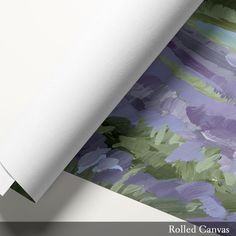 an abstract painting with purple and green flowers on it's side wallpaper mural