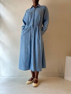 - Vintage Daniel Caron long sleeve denim dress - 100% cotton - Pockets - Made in Hong Kong - Tagged M Bust: 19" Waist: 15" Length: 48" We are not responsible for lost, stolen, or damaged packages once they have been shipped. Any additional customs duties or taxes incurred on international orders are the responsibility of the buyer. Please note that our items are vintage and may have minor flaws or imperfections due to their age, which adds to their unique character. Indigo Long Sleeve Denim Dress With Pockets, Oversized Long Sleeve Medium Wash Denim Dress, Oversized Long Sleeve Denim Dress In Medium Wash, Blue Long-sleeved Denim Dress With Pockets, Blue Cotton Long Sleeve Denim Dress, Blue Long Sleeve Cotton Denim Dress, Oversized Long Sleeve Denim Dress For Fall, Oversized Denim Blue Dress For Fall, Blue Long Sleeve Denim Dress With Pockets